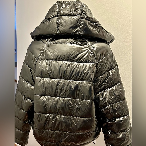 NWT Zara Black Cropped Puffer Bomber Jacket Shiny Versatile - Picture 8 of 15